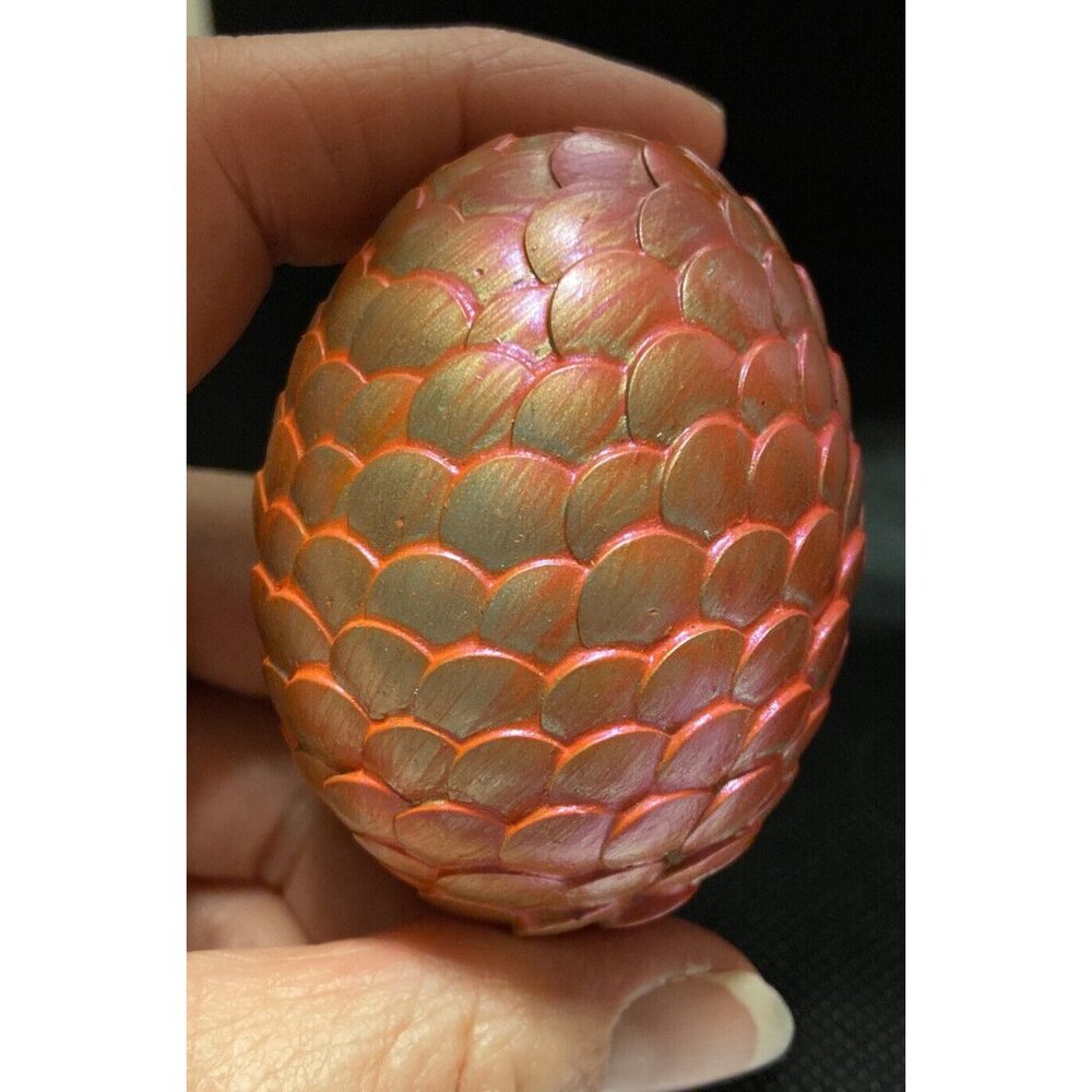 Handmade Orange Pink Iridescent Dragon Egg 2.5" Gold Metal Scales - Picture 3 of 9